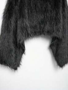 DEEKA Autumn/Winter New Women's European And American Style Fashion Minimalist Versatile Faux Fur Effect Sweatshirt - Black - View 8