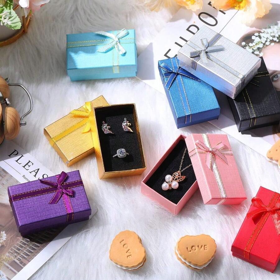 24/1pc Jewelry Gift Box With Lid And Ribbon Bow, Suitable For Packaging Jewelry Such As Rings And Necklaces; It Can Also Be Used For Earring Boxes And Bracelet Boxes For Occasions Including Weddings, Birthdays, Anniversaries And Parties,Gift Boxes - Multiple Styles - View 1