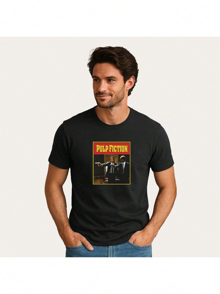 Short Sleeve T-Shirt With PULP FICTION JULES Print Casual Crew Neck Top Unisex - Black - View 1