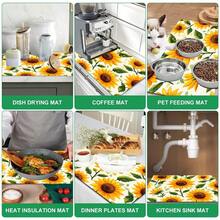 1pc Sunflower Print Kitchen Countertop Mat, Absorbent Quick-Drying Non-Slip Diatom Mud Drain Mat, Coffee Machine Mat, Dish Drying Mat, Country Style Kitchen Decor - Multicolor - View 8
