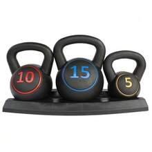 5/10/15 Lb Kettlebell Set With Non-Slip Handle, Compact Home Fitness Equipment For Strength/Fitness/Rehabilitation Training - 黑色 - 查看 3