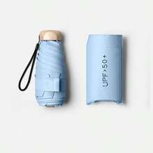 Minimalist Color Block Capsule-Shaped Black Coated Umbrella Canopy, With Wrist Strap And Storage Pouch, UV Protection Lightweight Mini Compact Travel Umbrella, Suitable For Women, Men And Students, Handbag, City Walk, Commute, Beach, Vacation, Spring/Summer Gift Idea - Multicolor - View 15
