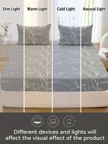 1pc Branch Print Ultra-Soft Fitted Sheet, Breathable Mattress Protector Cover, Machine Washable And Easy Care, Cute Fresh INS-Inspired Bedroom Decor For Twin, Full, Queen And King Beds, Ideal For Home, Dorm, Apartment, Guest Room Or Gifting - Multicolor - View 8
