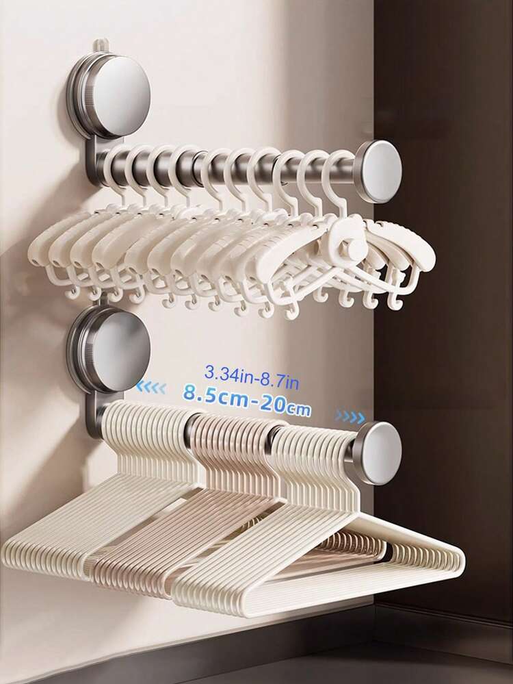 No-Drill Suction Cup Installation Clothes Rack Storage Shelf, Foldable Telescopic Adjustable Length Home Clothes Rack, Space-Saving, Perfect For Laundry Room, Bedroom, Balcony, Dorm Organizing - View 2