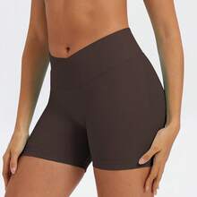 Women's Athletic Shorts, Criss-Cross Waistband Design, Yoga Shorts Sports Summer - Mocha Brown - View 5