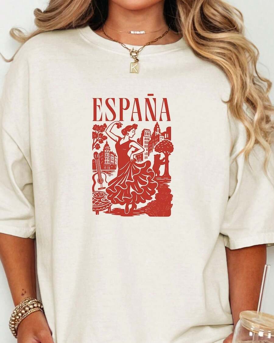 Koszulka Hiszpania, Koszulki Hiszpania Vintage Pride, Koszulki Latina Oversized City Pride Unisex, Wygodne, Modne, Pasujące Koszulki Męskie - Biały - Zobacz 1