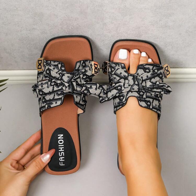 2026 New Ultra-Popular Vintage Stunning Thick Platform Wedge Bow Flip Flop Sandals For Women, Summer French Style Fashion Beach Wear - Black - View 8