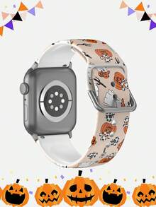 1pc Cowboy Hat Ghost Pumpkin Halloween Holiday Gift Silicone Watch Band, Compatible With Apple Watch 38mm, 40mm, 41mm, 42mm, 44mm, 45mm, 46mm, 49mm, Suitable For Apple Watch Series 11 Ultra3 SE3 Ultra2 S11 S10 SE2 9 8 7 SE 6 5 4 3 2 1, Unisex Soft Elastic Breathable Comfortable Sports Wristband Replacement Strap - Multicolor - View 2