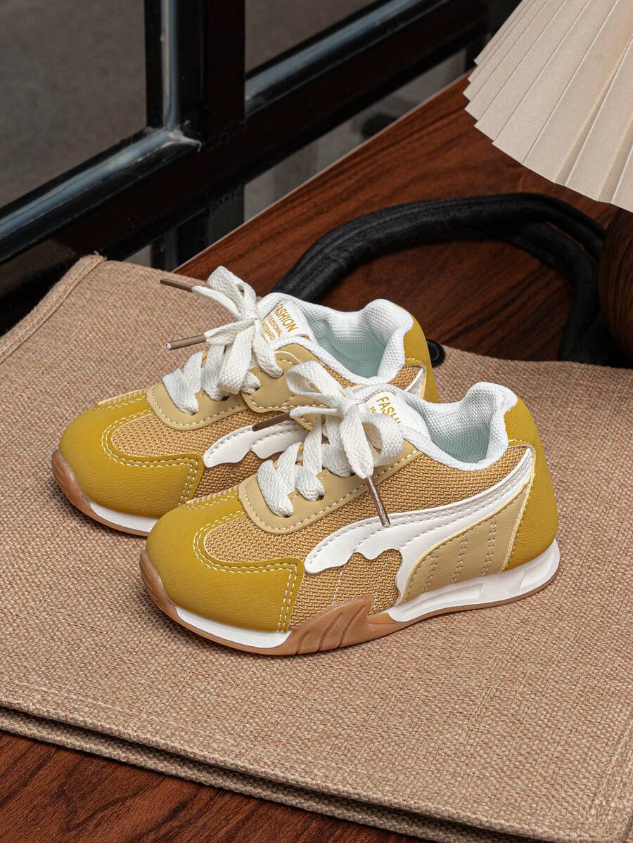 Toddler Vintage Sports Shoes, Spring/Autumn Breathable Mesh Casual Walking Shoes, Soft Sole Non-Slip Children Running Shoes - Yellow - View 1