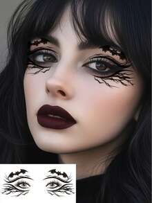 6pcs Gothic Spider Web Face Eyeliner Temporary Tattoo Stickers, Waterproof Halloween Bat Temporary Tattoos, Realistic Eyeshadow Makeup Stickers, Suitable For Halloween Party Holiday Cosplay Accessories - Black - View 4