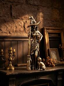 1 Peça Estátua de Bruxa Vintage de Latão com Vassoura e Livro, Decoração Colecionável de Metal Inspirada em Filme Mágico para Mesa, Ornamento de Mesa para Estante, Casa e Quarto, Presente Atencioso para Mulheres no Aniversário, Formatura, Halloween, Ação de Graças, Natal - Vários estilos - Visão 9