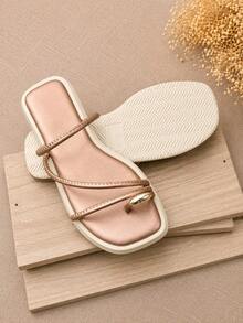 Women's Padded Flip Flops With Pink Toe Elegant Cloud Women's Flat Shoes Outdoor Home Summer - 乾枯玫瑰色 - 查看 6