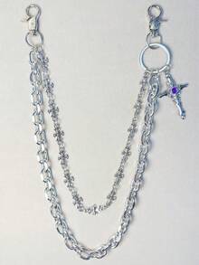 Cross Chain Pants Chain, Rhinestone Waist Chain With Lobster Clasp Pendant, Wallet Chain, Vintage Chain, Double Layer Chain, Hip Hop Punk, Jeans Chain, Pocket Chain, Men's Keychain, Multi-Element - Multicolor 1 - View 3