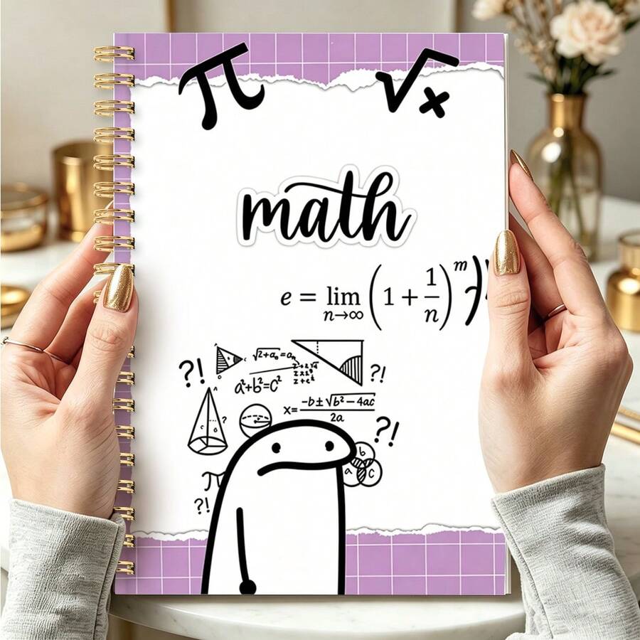 1pc A5 Spiral Notebook, Playful π Equation Cartoon Cover Journal, Back To School Must-Have Supplies, Math Homework Draft Memo Notebook, Adorable Humorous STEM Student Stationery Gift - MATH - View 1