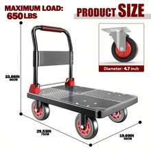 NOREMOCO Practical Foldable Utility Cart, Heavy-Duty Multi-Purpose Flatbed Trolley With 360° Swivel Silent Rubber Wheels, Lightweight And Portable, Ideal For Shopping, Luggage Transport, And Cargo Handling - Black and Red - View 14