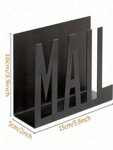 Modern Black Metal Mail Organizer - Hollow Letter Design, Desktop File And Envelope Storage Rack, Home Or Office Decor - Multicolor - View 9