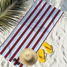 1pc Burgundy & Light Blue Striped Microfiber Beach Towel, Soft Absorbent Lightweight Towel, Suitable For Adults And Teens, Perfect For Beach, Travel And Swimming Beach Blanket - Multicolor - View 9