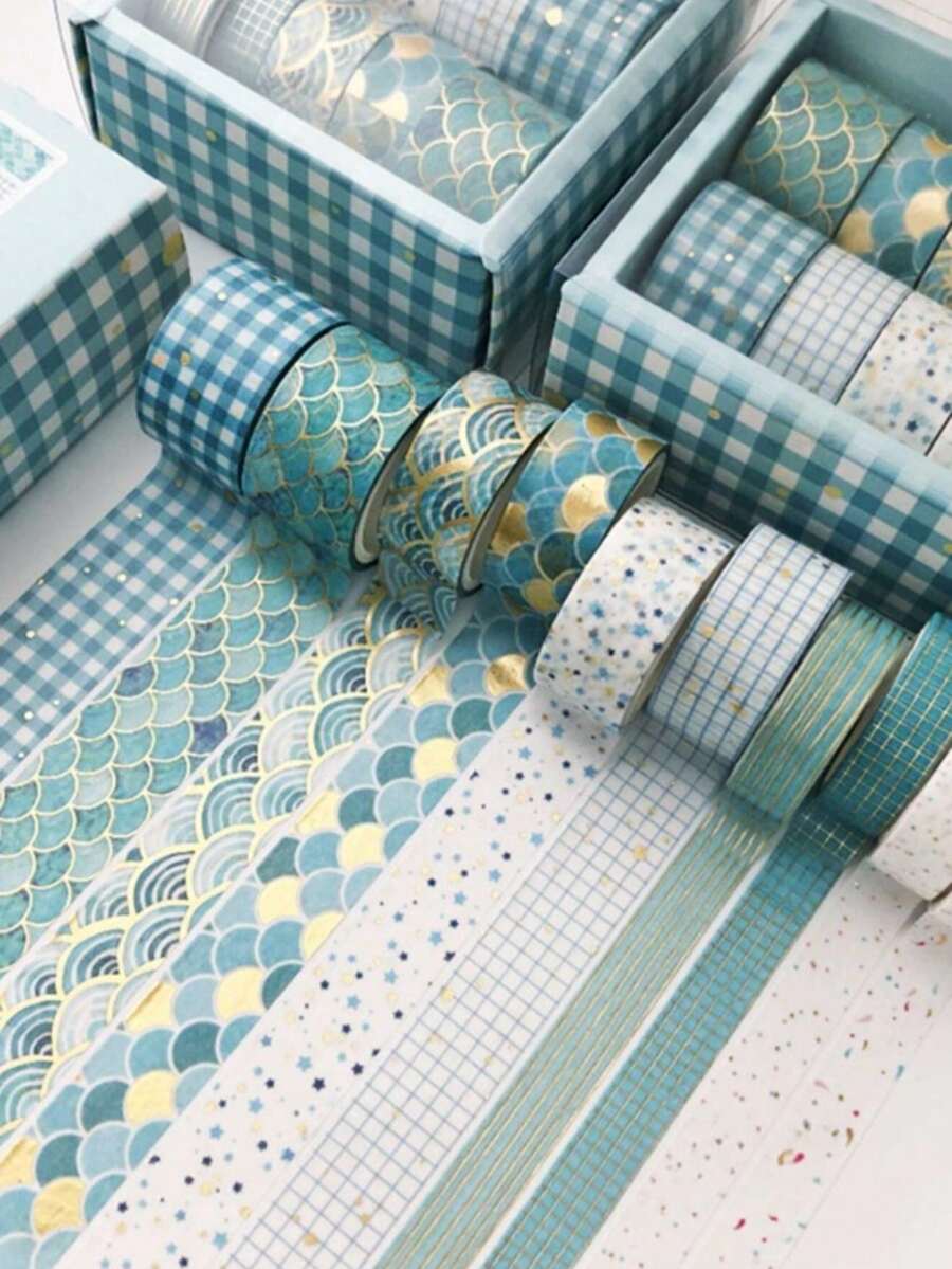 Hot Stamping Combination Washi Tape Creative Plaid Washi Tape DIY Decorative Washi Tape 10 Rolls/Box Single Box Shipping - A - View 1