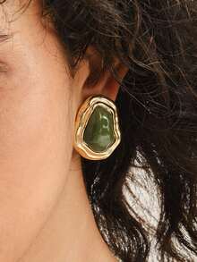 Nocturel 1 Pasang Anting Minimalis Berbentuk Asimetris Bergaya Retro Chic, Serbaguna untuk Bepergian dan Pemakaian Sehari-hari - Hijau - View 1