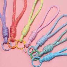 5pcs/Pack Polyester Colorful Contrast Polka Dot Keychains 14.7cm, Dopamine Colorful Creative Phone Lanyards, Water Bottle Bag Charms, Handmade DIY Perler Bead Accessories, Braided Rope - Polka Dot Keychain - View 5