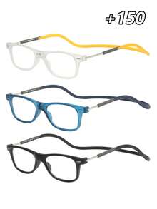3 Pairs Men's Magnetic Neck Hanging Full Frame Reading Glasses, Anti-Loss Portable Simple Practical Versatile Eyewear, Suitable For Outdoor Travel, Daily Commute, Home Reading - Transparent - View 9