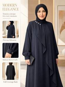 Fashionable Vintage Solid Color Traditional Arabic Loose Long Robe Dress Black Fall - Black - View 5