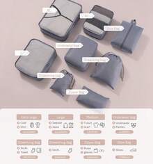 7-Piece Travel Storage Set, Clothes Sorting Packing Cubes, Luggage Clothing Storage Bags, Shoe Storage Bag Combo - Grey - View 7