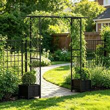 Metal Garden Arbor High Wide Outdoor Arch Frame For Climbing Plants Vegetables Pergola Backyard Lawn Pathway Decor Rustproof Steel Archway Decoration Black Single Pack - Metal Garden Arbor With Planters - View 3