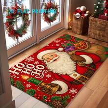 1pc 2D Flat Print Santa Claus Cartoon Doormat, Christmas Entryway Rug, Non-Slip Machine Washable Easy Clean Polyester Mat, Suitable For Home And Outdoor Decor, Ideal For Entryway, Bedroom And Balcony, Home Gift - A - View 6