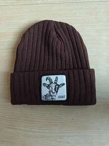 1pc Unisex Goat Embroidery Patch Knit Beanie Hat, Suitable For Casual, Sports, Party Wear - Goat - View 7