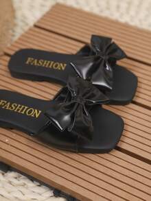 Girls' Fashion Flat Bow Slide Sandals - Black - View 7