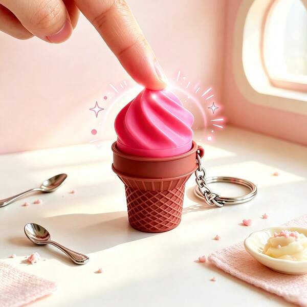 Botón de alivio de estrés con helado impreso en 3D, decoración de escritorio para el hogar y la oficina, colgante para mochila, accesorio para coche, llavero multifuncional único
