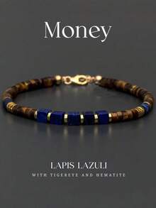 Money Casual Style Lapis Lazuli/Tiger Eye/Hematite Men's Beaded Bracelet, Attracts Wealth, Abundance And Prosperity, Suitable For Daily Wear - Multicolor - View 1
