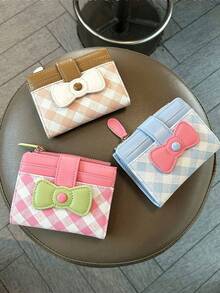 XD Korean & Japanese Style Bow Knot Multi-Slot Coin Purse, Student Bi-Fold Card Holder, Children's Wallet Zipper Card Sleeve Bank Card ID Holder, Hand Washable Fiber, Pocket Wallet, Small Item Handbag Coin Purse - Multicolor - View 5