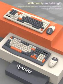 1 buah Kombo Keyboard & Mouse Berkabel R903, Tutup Tombol Blok Warna Tiga Warna, Sandaran Telapak Tangan Ergonomis Besar, Set Keyboard dan Mouse USB Plug and Play, Perangkat Periferal Komputer Universal untuk Kantor, Bisnis, Desktop, dan Laptop - View 2