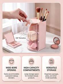 2/3 Layer 180° Rotating Desktop Storage Box, Makeup Brush & Puff Holder, Multi-Layer Egg-Shaped Makeup, Hair Ties, Cosmetics Organizer, Rotating Multi-Layer Transparent Hair Accessory Storage Box, Dust-Proof Plastic Material, Rotating Design, Clear Visibility, Suitable For Back-To-School Storage Needs, Perfect Gift Choice, Back-To-School Essential - View 4