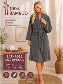 Bamboo 100% Bamboo Unisex Shawl Collar Soft Plus-Size Adult Bathrobe - Dark Grey - View 2