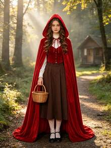 Halloween Velvet Cloak Witch Wizard Cape Cosplay Costume, Devil Elf Hooded Cape For Halloween Party Masquerade Dress Up - Multicolor - View 1