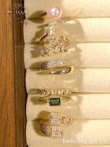 Set Of 5 Charming Cubic Zirconia Rings, Women's Wedding Anniversary Gift (Gift Box Not Included) - 1# - View 5