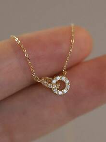 1 buah Kalung Minimalis Mewah dengan Cincin Ganda yang Berkilau, Cocok untuk Pemakaian Sehari-hari, Liburan, dan Pesta Wanita - Yellow Gold - View 4