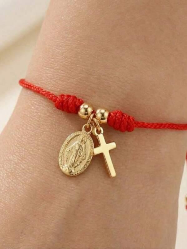 1pc European And American Red Rope Braided Bracelet, Cross Design, Minimalist Niche Style, Fashionable Personalized, Ins Style, High-End Jewelry