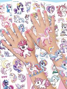 STARTTOOS 10 Sheets 57pcs Unicorn Temporary Tattoo Stickers, Cute Cartoon Waterproof Glitter Rainbow Unicorn Balloon Star Design Pattern Birthday Party Christmas Gift Event Holiday Party Set - Multicolor - View 1