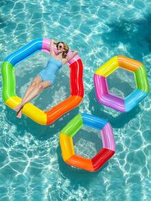 1pc Hexagon Colorful Inflatable Floating Bed Summer Pool Entertainment Double Large Size Thickened Water Float - Multicolor - View 3