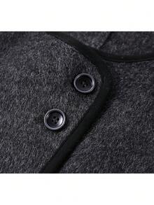 Premium Vintage Loose Wool Blend Button Coat For Evening Dates, Travel And Daily Wear In Spring And Autumn - Dark Grey - View 5