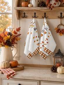 2 pièces/4 pièces/8 pièces Serviettes de main avec feuilles d'érable et écureuil d'automne pour Thanksgiving, serviettes de salle de bain pour la fête des récoltes, torchons, style ferme vintage, convient pour la décoration de cuisine de la fête des récoltes, décoration d'événement de fête de Thanksgiving - Multicolore - Voir 4