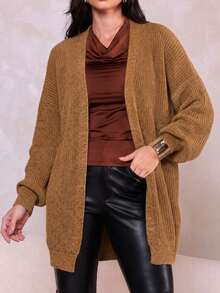 Women's Basic Knitting Mousse Puff Sleeve Cardigan - Camel - View 1