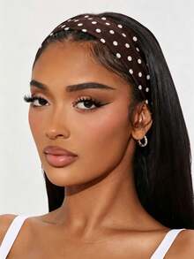 1 Damen Vintage Polka-Dot Haarband – breites braunes elastisches Haarband im französischen Stil – weiches, dehnbares Haaraccessoire für Sommermode - Kaffeebraun - Übersicht 2