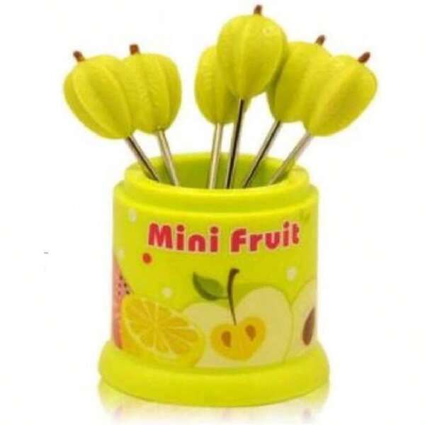 Tenedor, Palillo de Mini Frutas Set 6pz Acero Inoxidable, Cocina (Verde Carambola)
