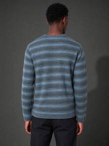 Camvyn Kaos Lengan Panjang Leher Bulat Rajut Waffle Fleece Warna-warni Kasual Pria Musim Semi/Gugur - Baby Blue - View 2