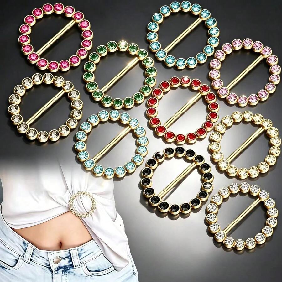 10pcs Multi-Purpose Rhinestone Scarf Rings, Daily Wear And Gift Clothing Clips